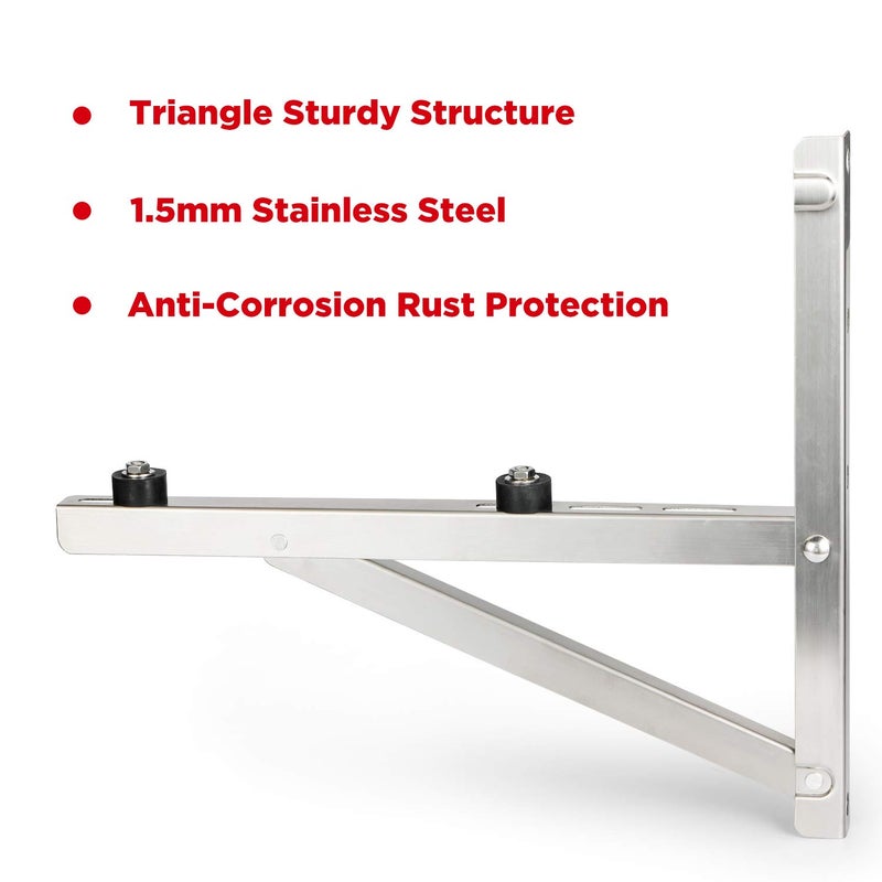 TURBRO Wall Mount Bracket for Mini Split Ductless Air Conditioner Heat Pump System, Foldable Stainless Steel Stand, Support Condenser up to 350 lbs (7,000-18,000 BTU), 1 Pair - Image 2